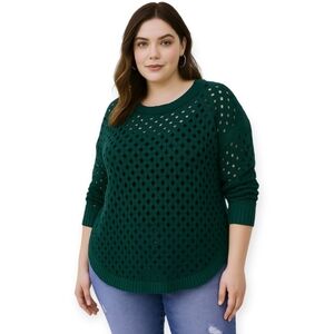 Torrid Eyelet Hole Knit Sweater Plus Size Lightweight Pullover Deep Pine Green